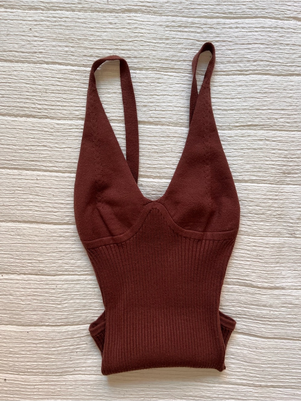 Princess Polly Ribbed Knit Bralette Bodysuit in Chocolate Brown
